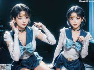 A girl in a sailor outfit is posing for a picture.