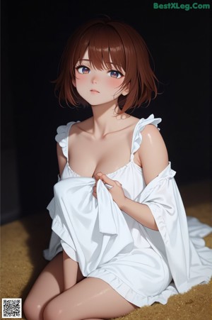 A woman in a white lingerie posing for the camera.