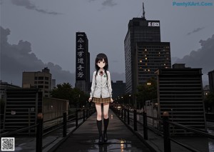 A girl in a dress with a cat ears on her head.