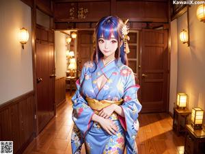 A woman in a kimono is posing for a picture.