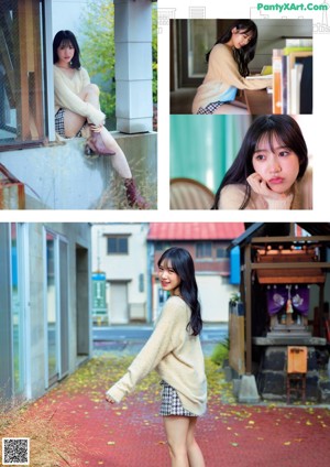 A woman sitting on a window sill with her legs crossed.