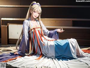 A woman in a white kimono sitting on a window sill.