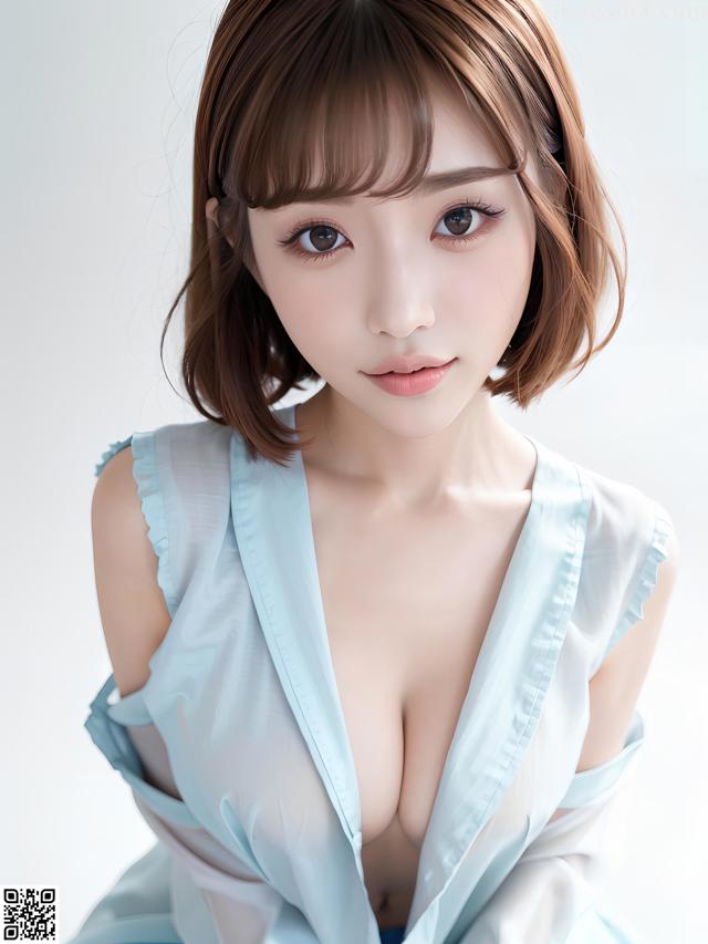 A woman in a blue dress posing for a picture.