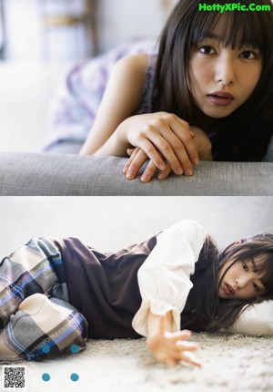 A magazine with a woman sitting on the floor.