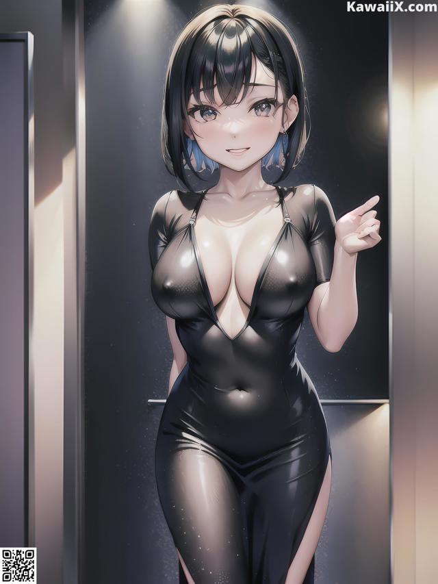 Hentai - 华彩繁花 Set 2 20230602 Part 21 No.4b79fb A woman in a black latex outfit standing in an elevator.